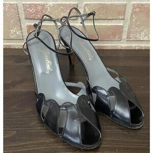 Vintage Garolini Italy Peep Toe Black Stilettos Size 7.5